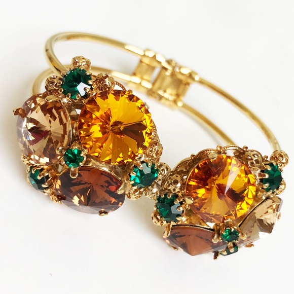 Monnaluna Italy Topaz Swarovski Clamper Bracelet Sparkle Crystals Rare Vintage - Picture 1 of 8